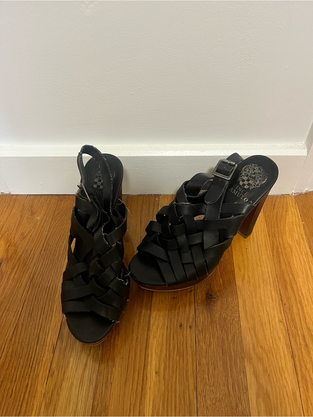 Vince Camuto Black Woven Leather High Heel Sandals